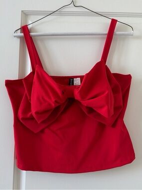 H&M Red Bow-Front Crop Top